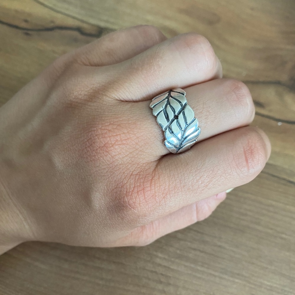 Sterling Silver 950 Peruvian Leaf Ring - image 1